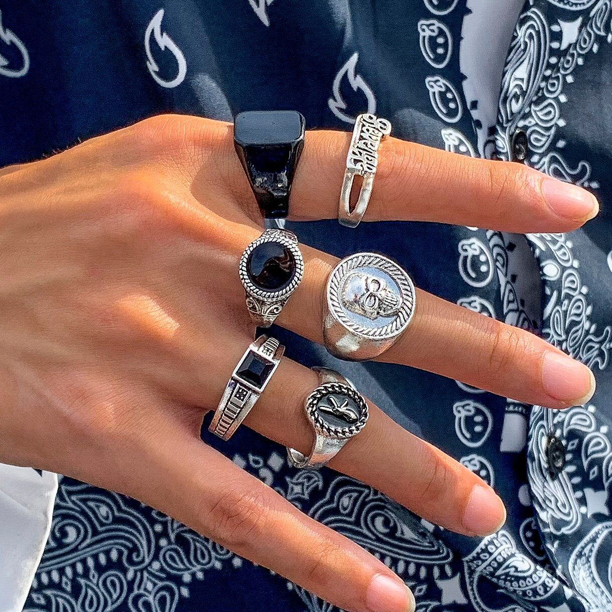 Vintage Punk Knuckle Rings Set - Juego de anillos de Color plateado