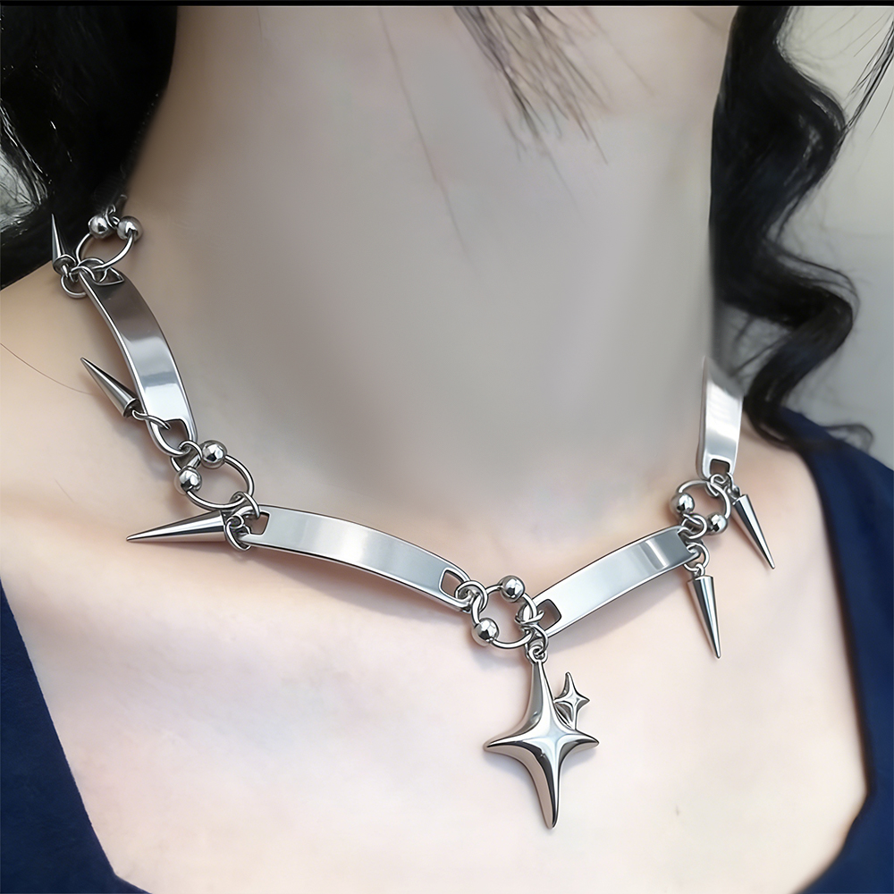 Goth Punk Spike Choker - Collar Gargantilla Y2K con Estrellas Remachadas,