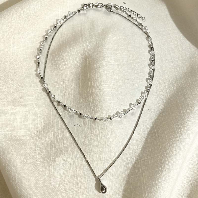 Nuevo collar de cristal transp - Layered Pendant Necklace Aesthetic reseña y precio