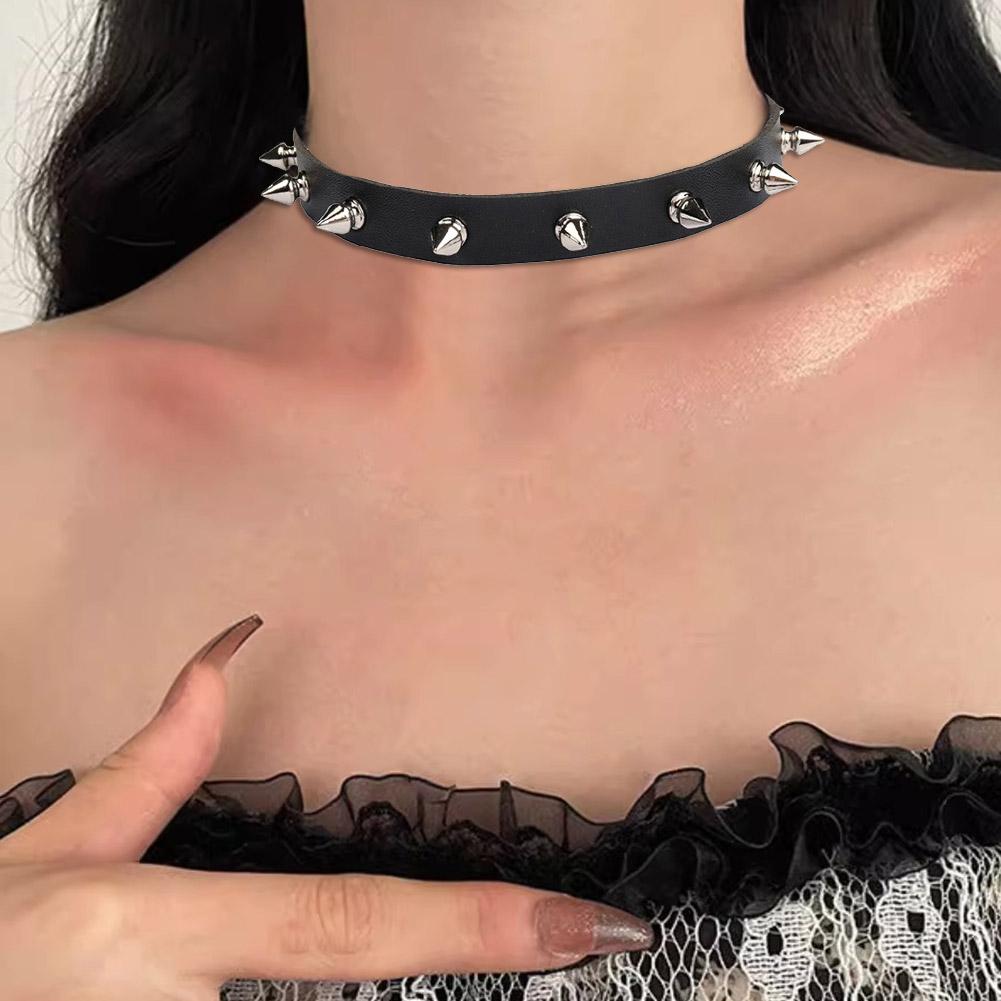 Collar de cuero PU negro para  - Goth Punk Spike Choker reseña y precio